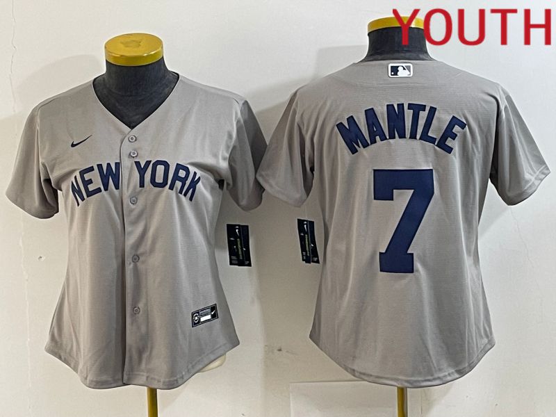 Youth New York Yankees #7 Mantle Grey Nike Game 2024 MLB Jersey style 7